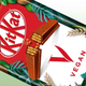 Graphic of vegan KitKat bar on green background